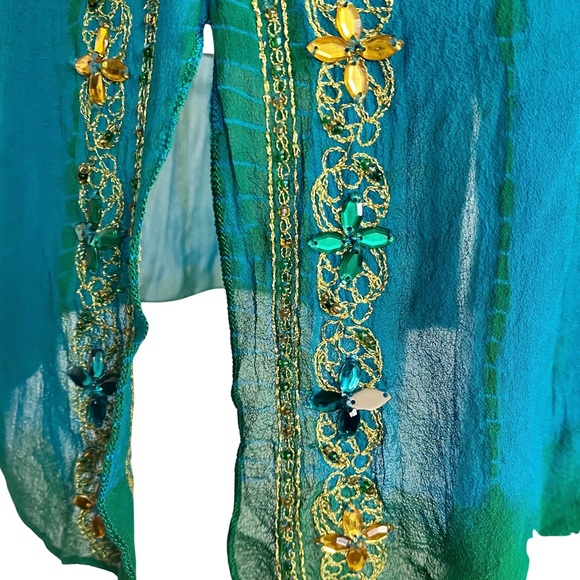 BEBE Sheer Blue Ombre Embellished Tunic Top - Picture 4 of 6